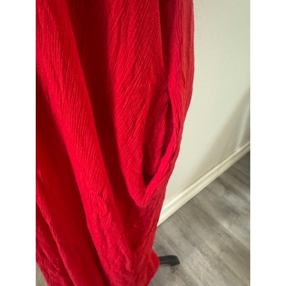 Lovestitch Red Gauze Maxi Dress Womens M/L Sleeveless Oversized Pocket V-Neck - Picture 4 of 5